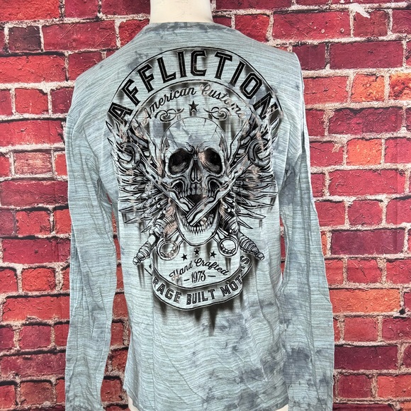 Affliction Men's Long Sleeve Graphic T-shirt -Gray/Black -2XL- NWT - Picture 6 of 9